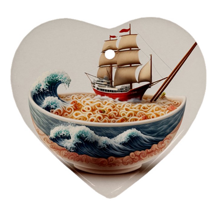 Noodles Pirate Chinese Food Food Heart Ornament (Two Sides)