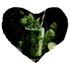 Drink Spinach Smooth Apple Ginger Large 19  Premium Flano Heart Shape Cushions by Ndabl3x