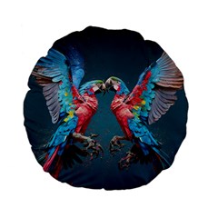 Birds Parrots Love Ornithology Species Fauna Standard 15  Premium Flano Round Cushions by Ndabl3x