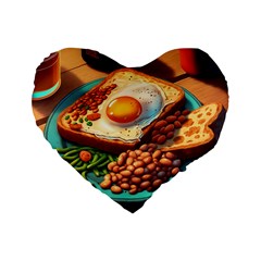 Breakfast Egg Beans Toast Plate Standard 16  Premium Flano Heart Shape Cushions by Ndabl3x