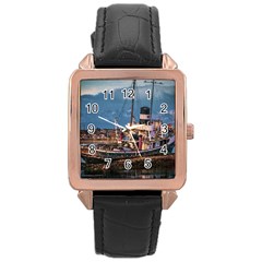 End Of The World: Nautical Memories At Ushuaia Port, Argentina Rose Gold Leather Watch  by dflcprintsclothing