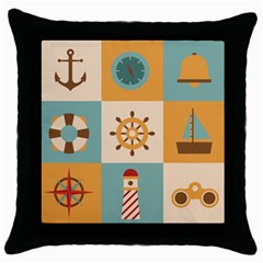 Nautical-elements-collection Throw Pillow Case (black) by Wav3s