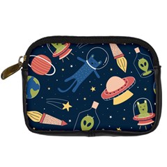 Seamless-pattern-with-funny-aliens-cat-galaxy Digital Camera Leather Case by Wav3s