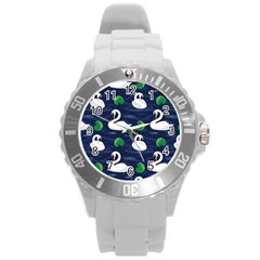 Swan Pattern Elegant Design Round Plastic Sport Watch (l) by Vaneshart