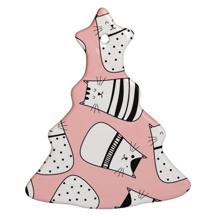 Cute Cats Cartoon Seamless-pattern Christmas Tree Ornament (Two Sides)