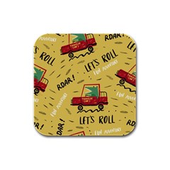 Childish-seamless-pattern-with-dino-driver Rubber Square Coaster (4 Pack) by Vaneshart