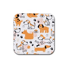 Seamless Pattern Of Cute Dog Puppy Cartoon Funny And Happy Rubber Coaster (square) by Wav3s