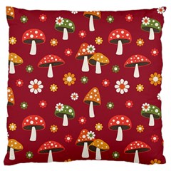 Woodland Mushroom And Daisy Seamless Pattern On Red Background Large Cushion Case (one Side) by Wav3s