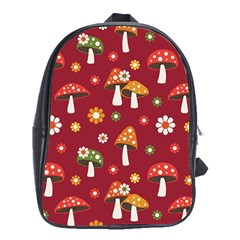 Woodland Mushroom And Daisy Seamless Pattern On Red Background School Bag (xl) by Wav3s