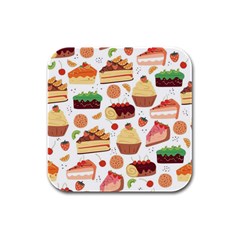 Seamless Pattern Hand Drawing Cartoon Dessert And Cake Rubber Square Coaster (4 Pack) by Wav3s