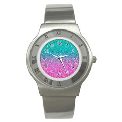 Pink And Turquoise Glitter Stainless Steel Watch
