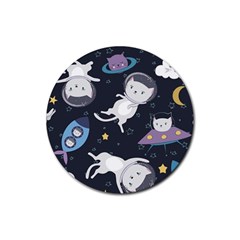 Space Cat Illustration Pattern Astronaut Rubber Coaster (round) by Wav3s