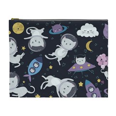 Space Cat Illustration Pattern Astronaut Cosmetic Bag (xl) by Wav3s
