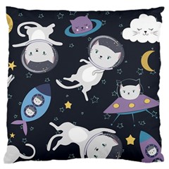 Space Cat Illustration Pattern Astronaut Standard Premium Plush Fleece Cushion Case (one Side) by Wav3s