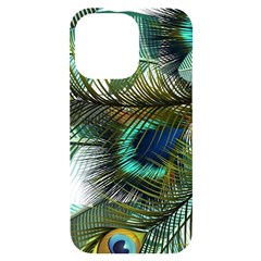 Peacock Feathers Blue Green Texture Iphone 14 Pro Max Black Uv Print Case