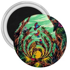 Monkey Tiger Bird Parrot Forest Jungle Style 3  Magnets by Grandong