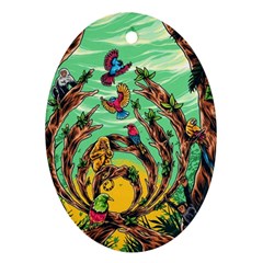 Monkey Tiger Bird Parrot Forest Jungle Style Ornament (oval) by Grandong