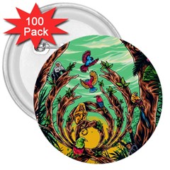 Monkey Tiger Bird Parrot Forest Jungle Style 3  Buttons (100 Pack)  by Grandong