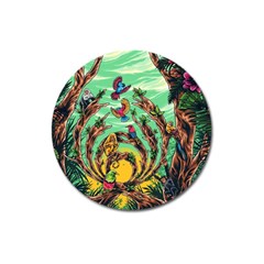 Monkey Tiger Bird Parrot Forest Jungle Style Magnet 3  (round) by Grandong