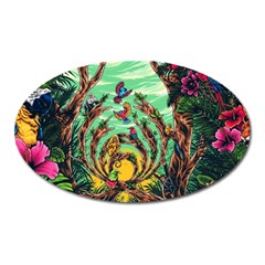 Monkey Tiger Bird Parrot Forest Jungle Style Oval Magnet by Grandong