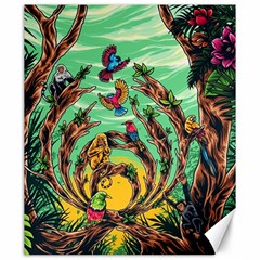 Monkey Tiger Bird Parrot Forest Jungle Style Canvas 20  X 24  by Grandong