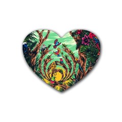Monkey Tiger Bird Parrot Forest Jungle Style Rubber Coaster (heart) by Grandong