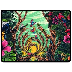 Monkey Tiger Bird Parrot Forest Jungle Style Fleece Blanket (large) by Grandong