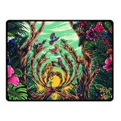 Monkey Tiger Bird Parrot Forest Jungle Style Two Sides Fleece Blanket (small) by Grandong