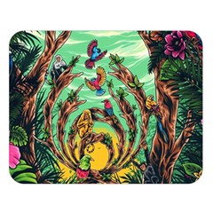 Monkey Tiger Bird Parrot Forest Jungle Style Two Sides Premium Plush Fleece Blanket (large) by Grandong