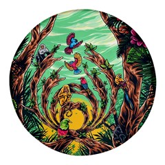 Monkey Tiger Bird Parrot Forest Jungle Style Round Glass Fridge Magnet (4 Pack) by Grandong