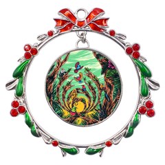 Monkey Tiger Bird Parrot Forest Jungle Style Metal X mas Wreath Ribbon Ornament by Grandong