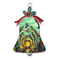 Monkey Tiger Bird Parrot Forest Jungle Style Metal Holly Leaf Bell Ornament by Grandong