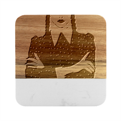 Wednesday Addams Marble Wood Coaster (square) by Fundigitalart234