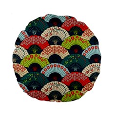 Japanese Fans Bright Pattern Standard 15  Premium Flano Round Cushions by Cowasu