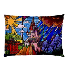 Beauty Stained Glass Castle Building Pillow Case (two Sides) by Cowasu