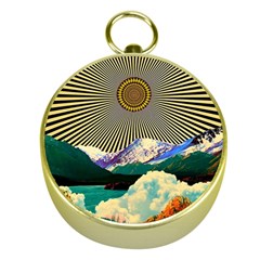 Surreal Art Psychadelic Mountain Gold Compasses by Cowasu