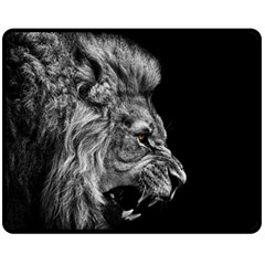 Angry Lion Black And White Two Sides Fleece Blanket (medium) by Cowasu