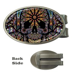 Skull Death Mosaic Artwork Stained Glass Money Clips (oval) 