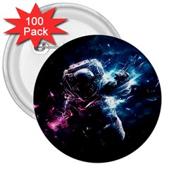 Psychedelic Astronaut Trippy Space Art 3  Buttons (100 Pack) 