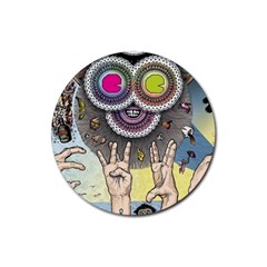 Vintage Trippy Aesthetic Psychedelic 70s Aesthetic Rubber Coaster (round)