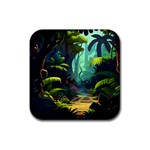 Rainforest Jungle Cartoon Animation Background Rubber Coaster (Square)