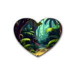 Rainforest Jungle Cartoon Animation Background Rubber Coaster (Heart)