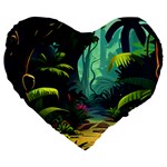 Rainforest Jungle Cartoon Animation Background Large 19  Premium Flano Heart Shape Cushions