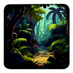 Rainforest Jungle Cartoon Animation Background Square Glass Fridge Magnet (4 pack)