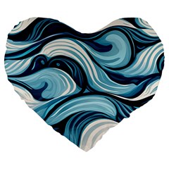 Pattern Ocean Waves Arctic Ocean Blue Nature Sea Large 19  Premium Flano Heart Shape Cushions by Ndabl3x