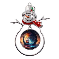 Tree Planet Moon Metal Snowman Ornament by Ndabl3x
