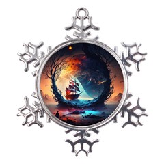 Tree Planet Moon Metal Large Snowflake Ornament by Ndabl3x