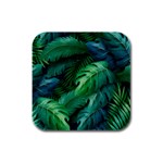 Tropical Green Leaves Background Rubber Square Coaster (4 pack)