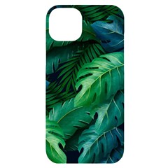Tropical Green Leaves Background Iphone 14 Plus Black Uv Print Case by Amaryn4rt