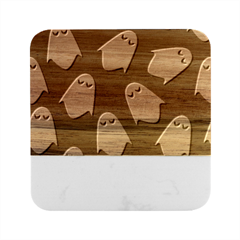 Ghost Halloween Pattern Marble Wood Coaster (square) by Amaryn4rt